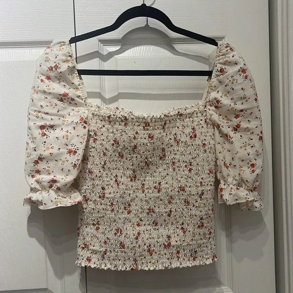 Reformation ‘Clementine’ Floral Print Smocked Puff Sleeve Linen Top - Picture 4 of 7